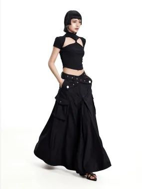 Cool Belt Flare Long-Skirt