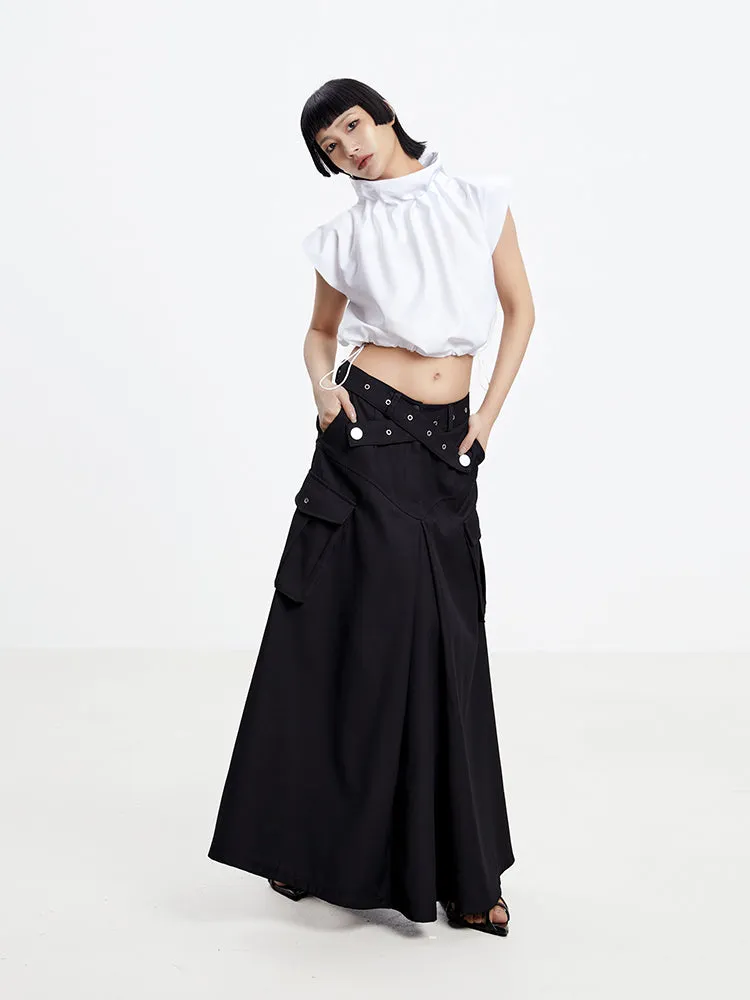 Cool Belt Flare Long-Skirt