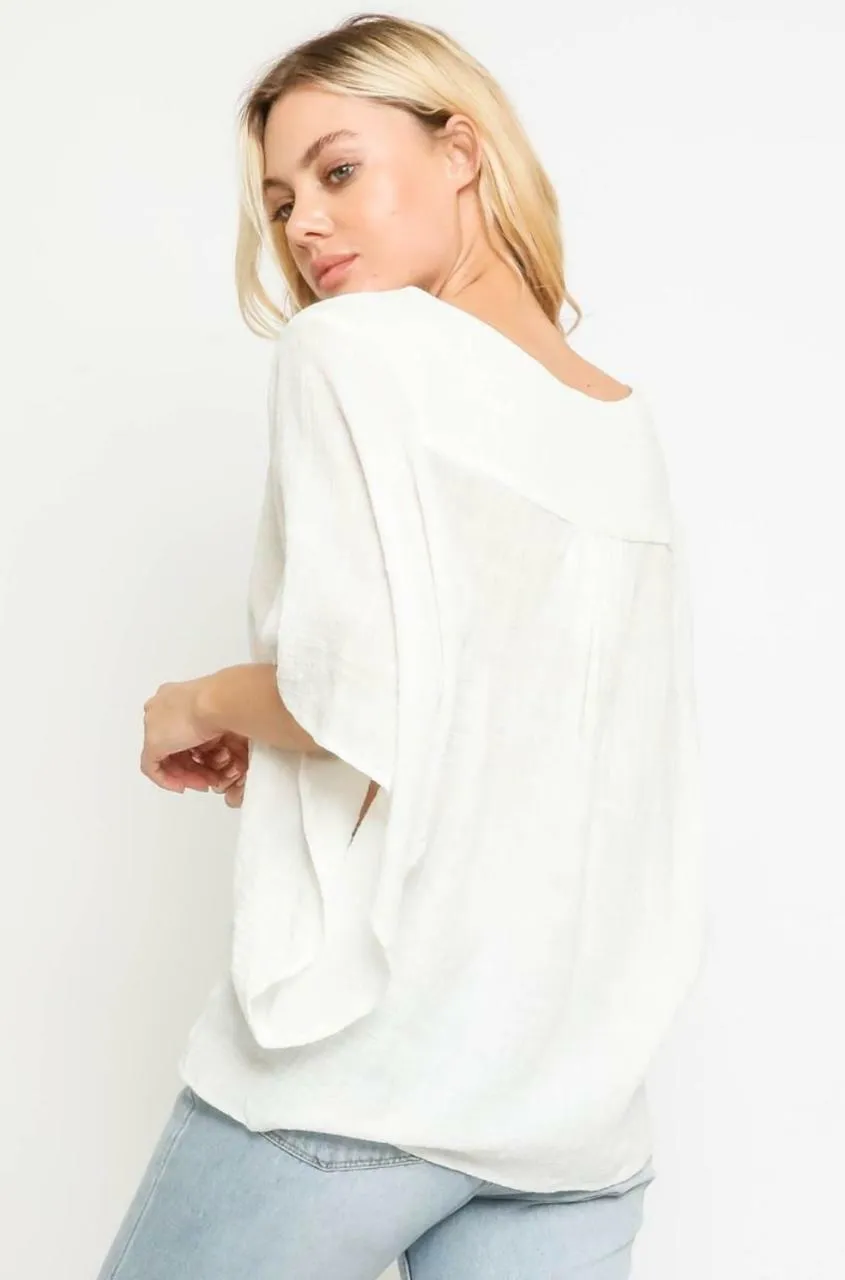 Dana White Button Down Poncho Top
