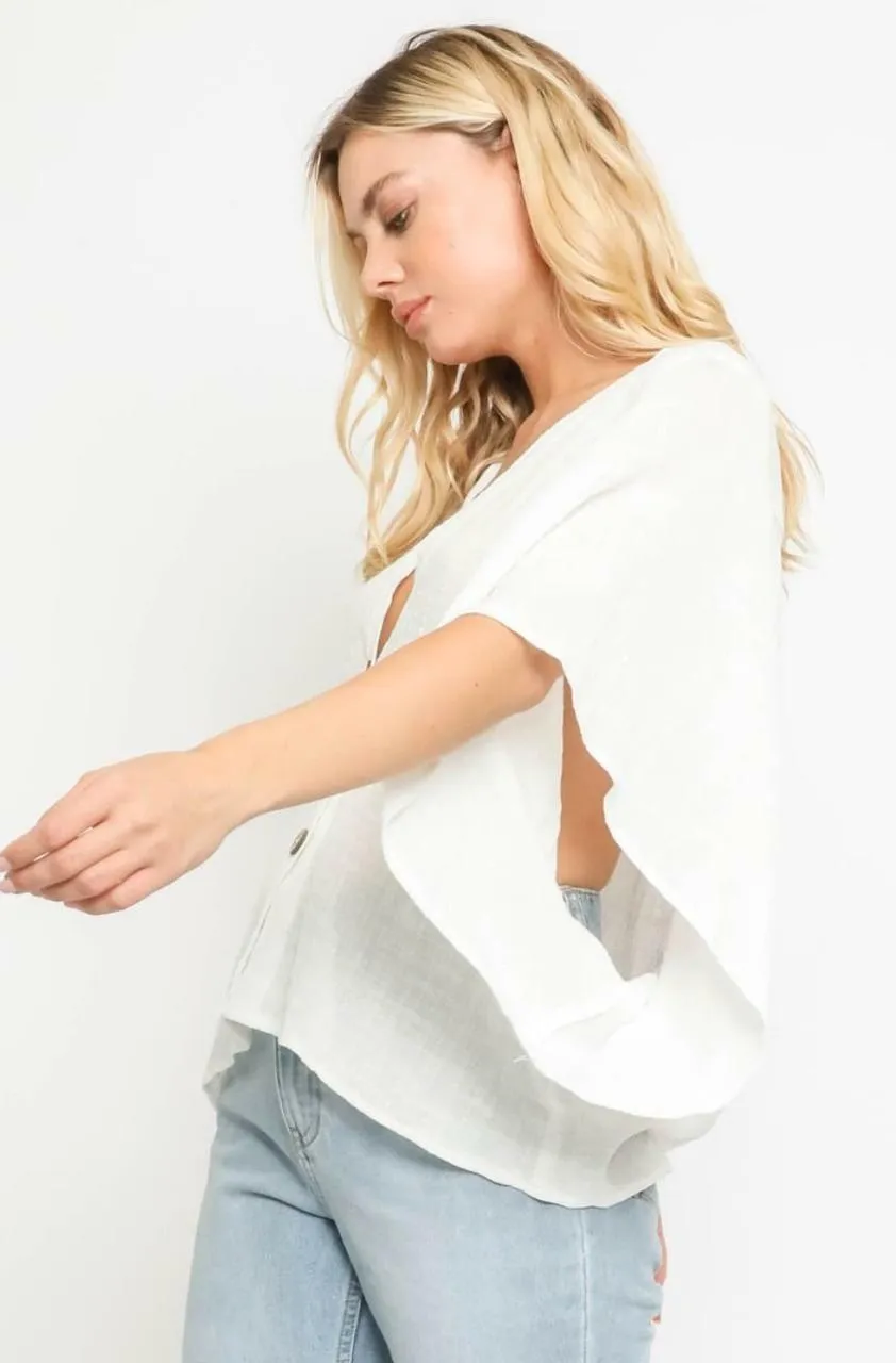 Dana White Button Down Poncho Top