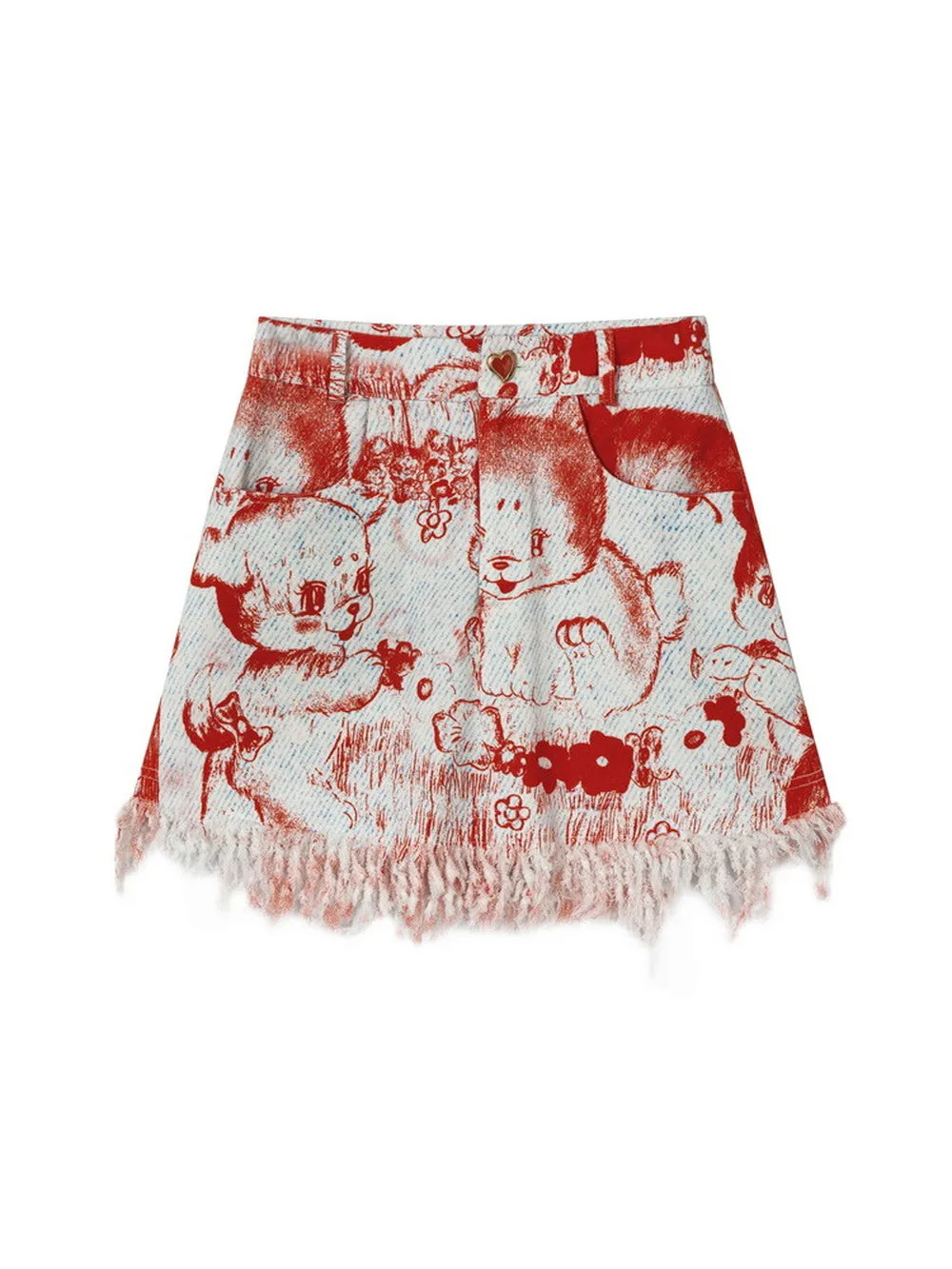Denim Animal Short Casual Tassel Cut-Off Fancy Skirt