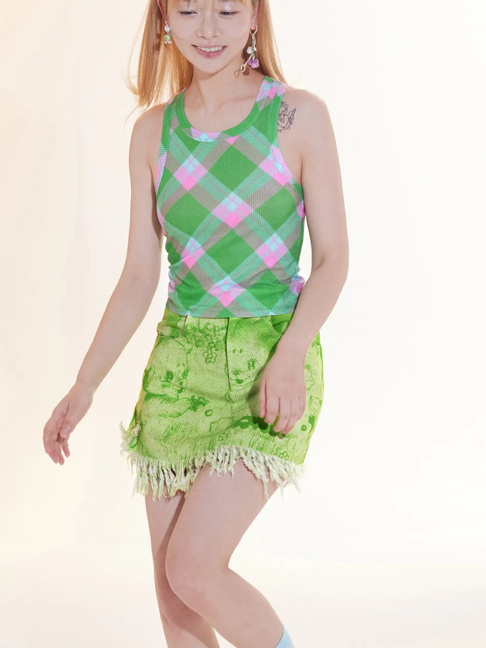 Denim Animal Short Casual Tassel Cut-Off Fancy Skirt