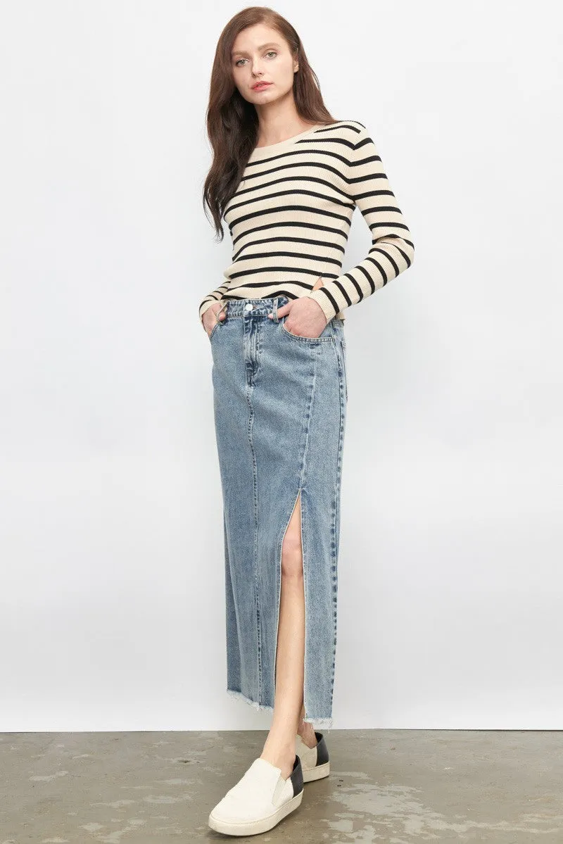 Denim Maxi Skirt w/Side Slit