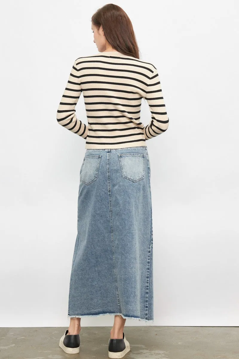 Denim Maxi Skirt w/Side Slit