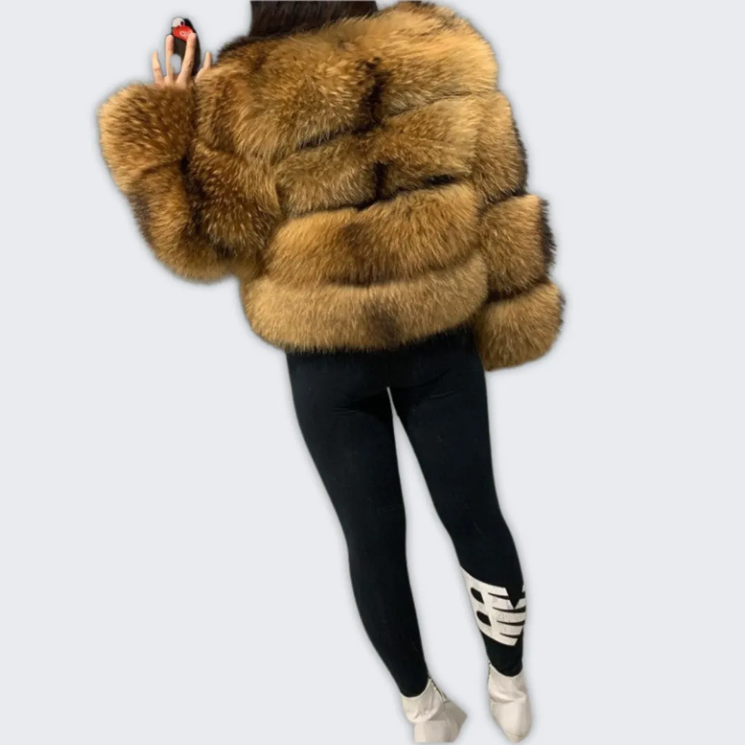 Elegant Dark Brown Winter Coat with Luxurious Fur Accents