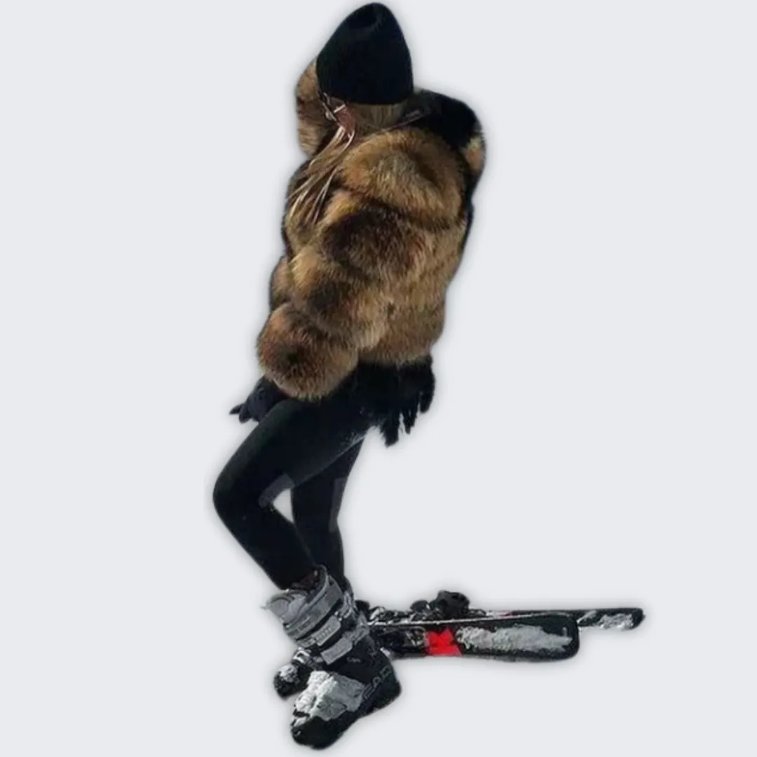 Elegant Dark Brown Winter Coat with Luxurious Fur Accents