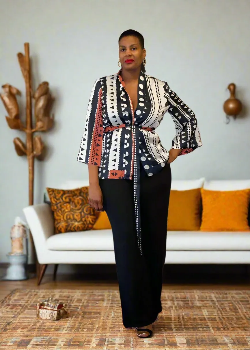 Elegant Multi Print Kimono Two-Piece Set