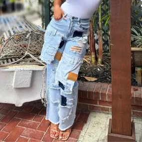 EM Patchwork Contrast  Denim Jeans