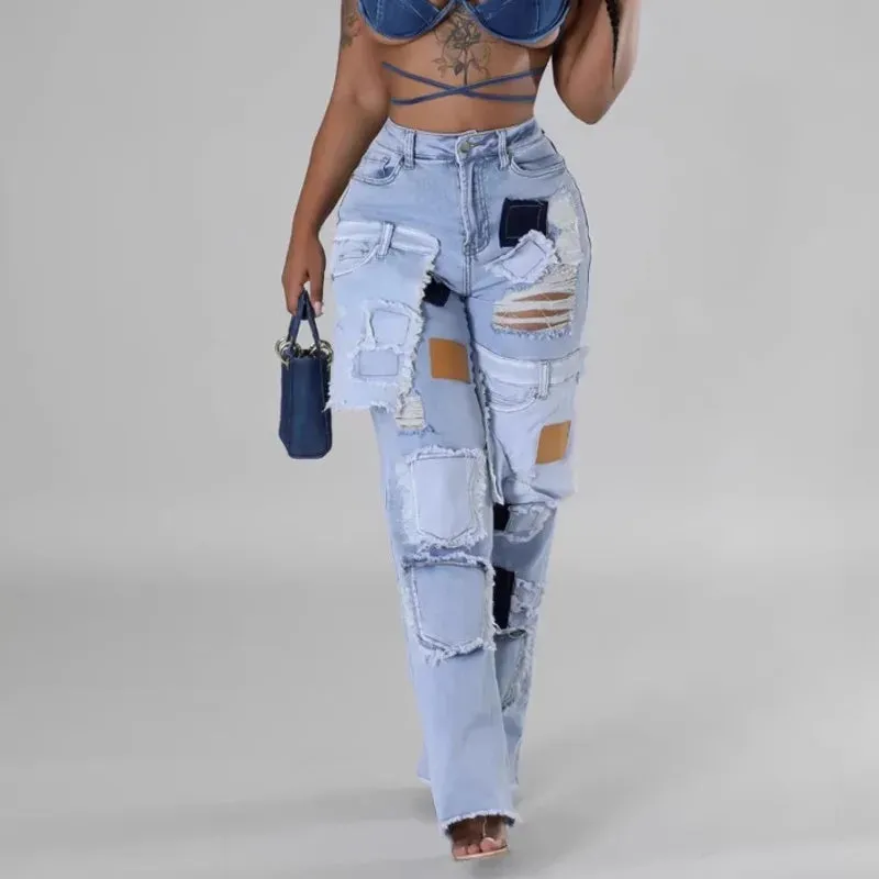 EM Patchwork Contrast  Denim Jeans
