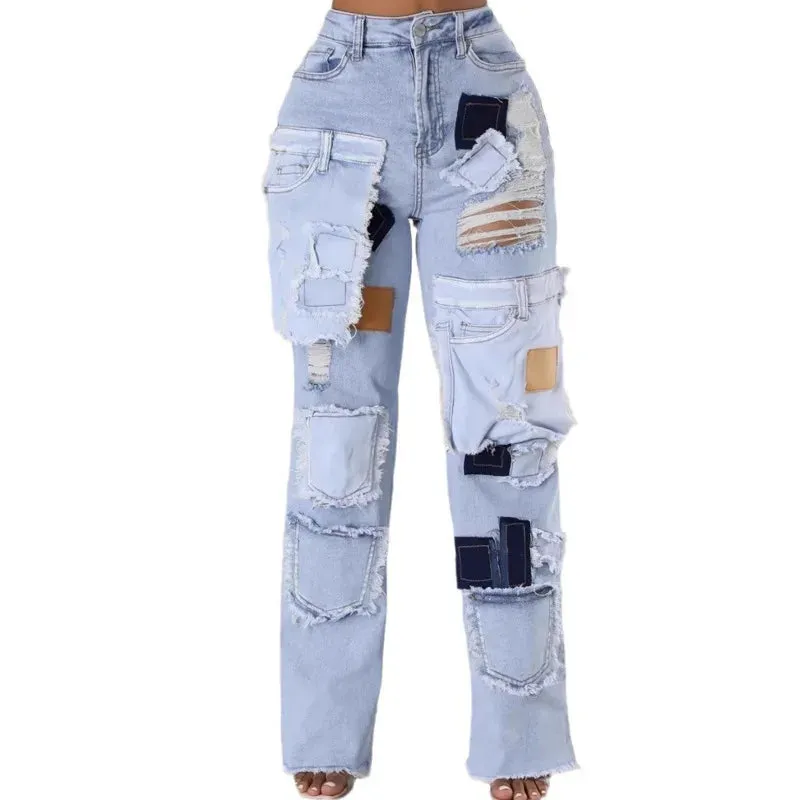 EM Patchwork Contrast  Denim Jeans