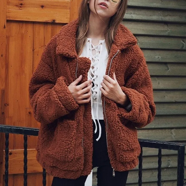 Estylo Zipper Plush Winter Autumn Coat