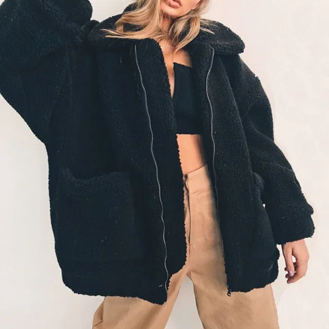 Estylo Zipper Plush Winter Autumn Coat