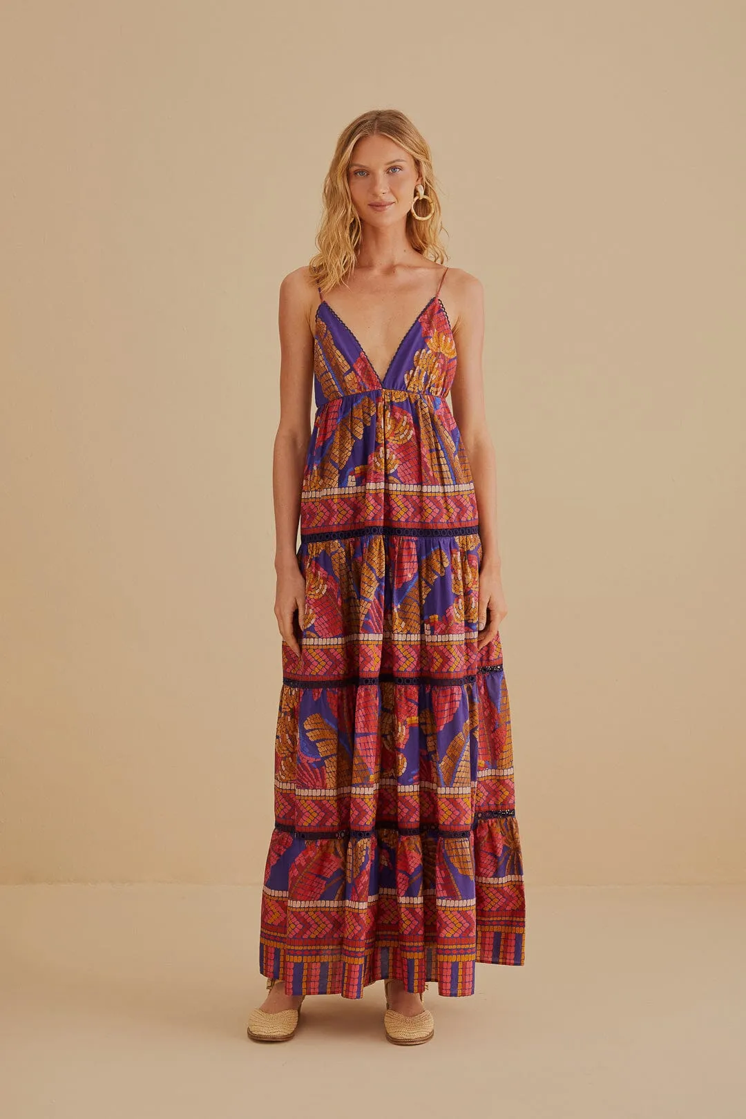 Farm Rio Blue Forest Mosaic Sleeveless Maxi