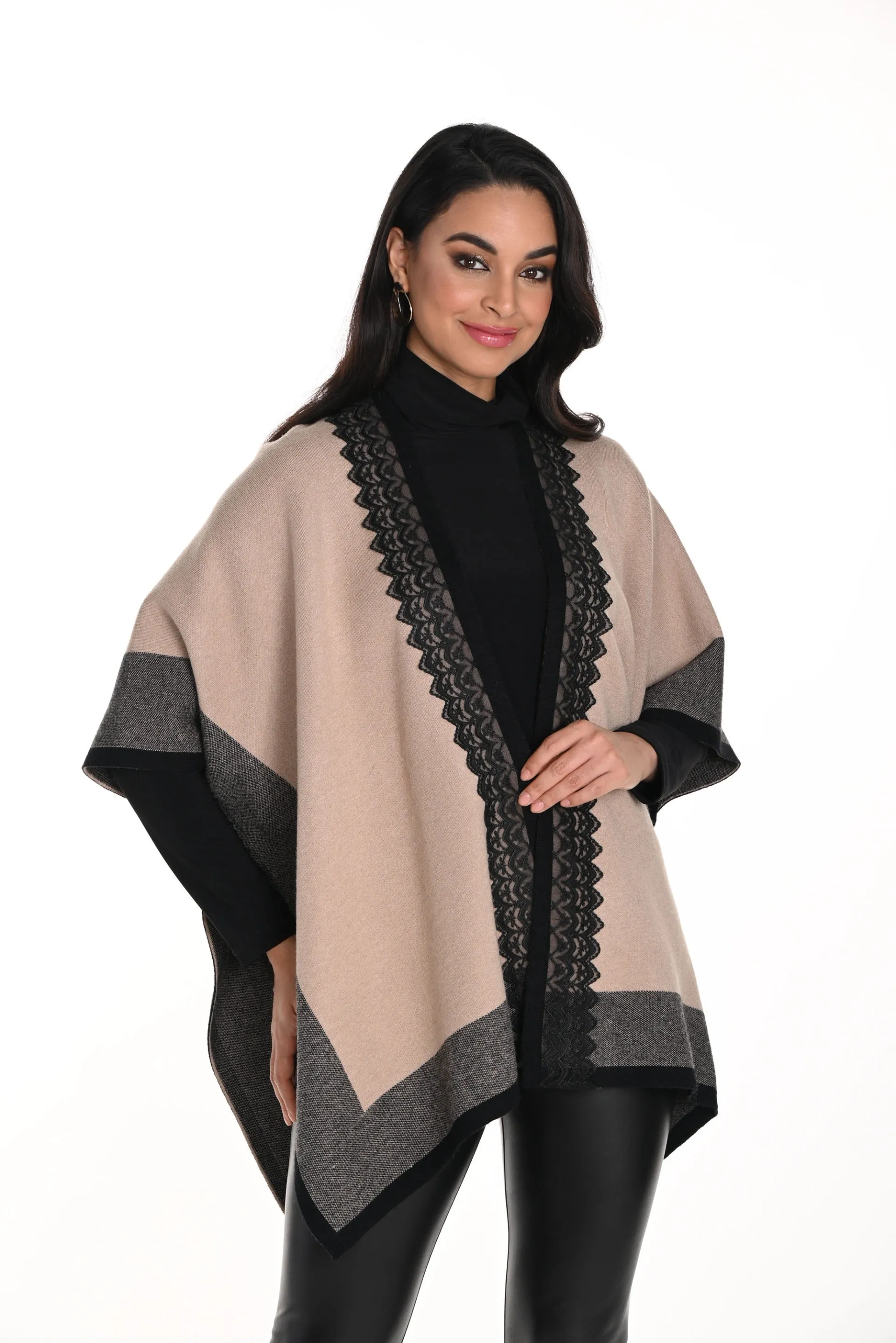 Frank Lyman Beige/Black Poncho Style 243509U