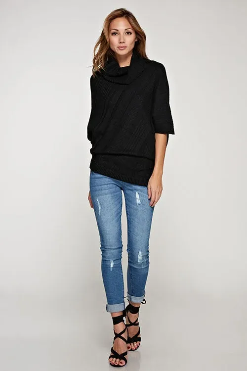 Funnel Neck Asymmetrical Poncho Sweater