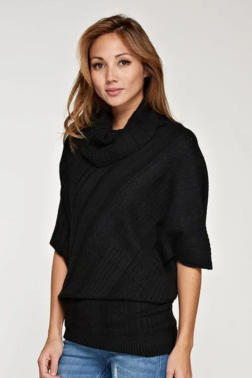 Funnel Neck Asymmetrical Poncho Sweater