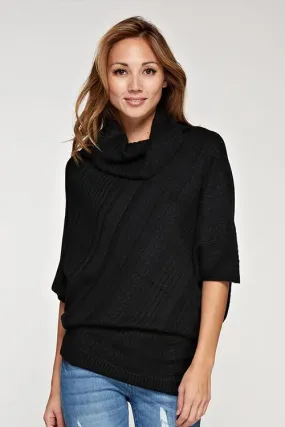 Funnel Neck Asymmetrical Poncho Sweater