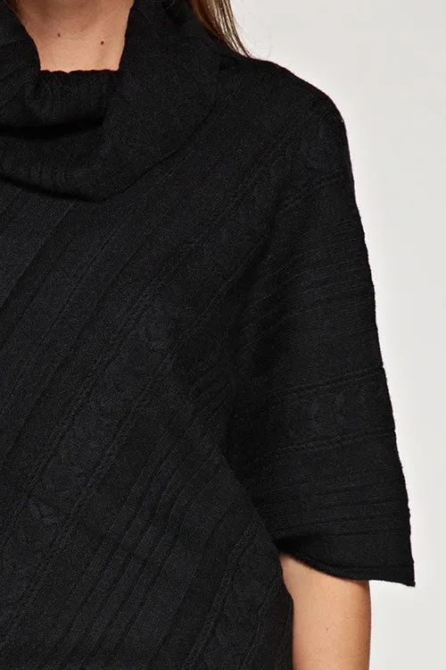 Funnel Neck Asymmetrical Poncho Sweater