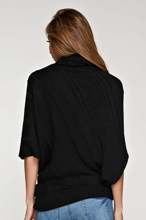 Funnel Neck Asymmetrical Poncho Sweater
