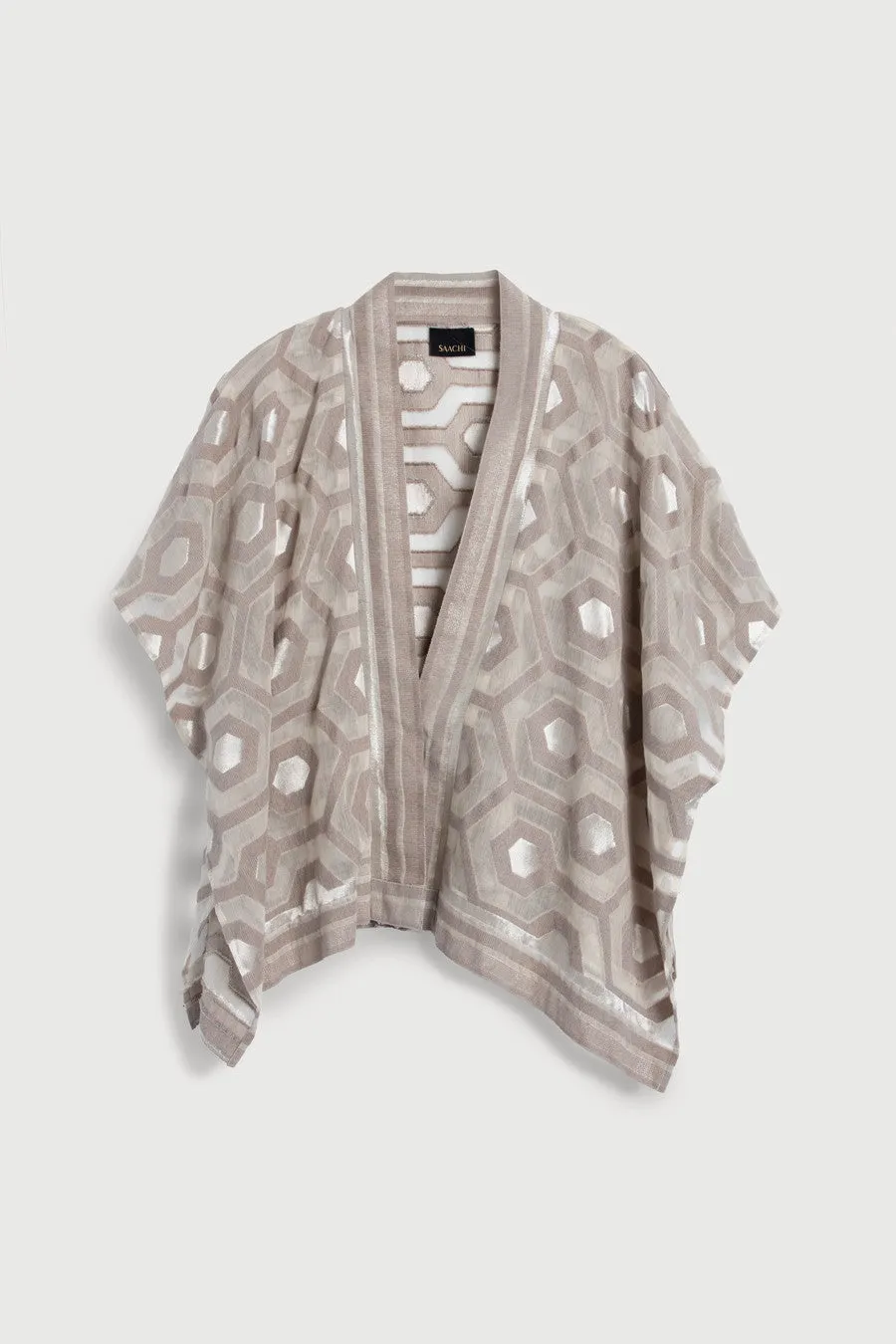 Geometric Cotton Short Open Poncho