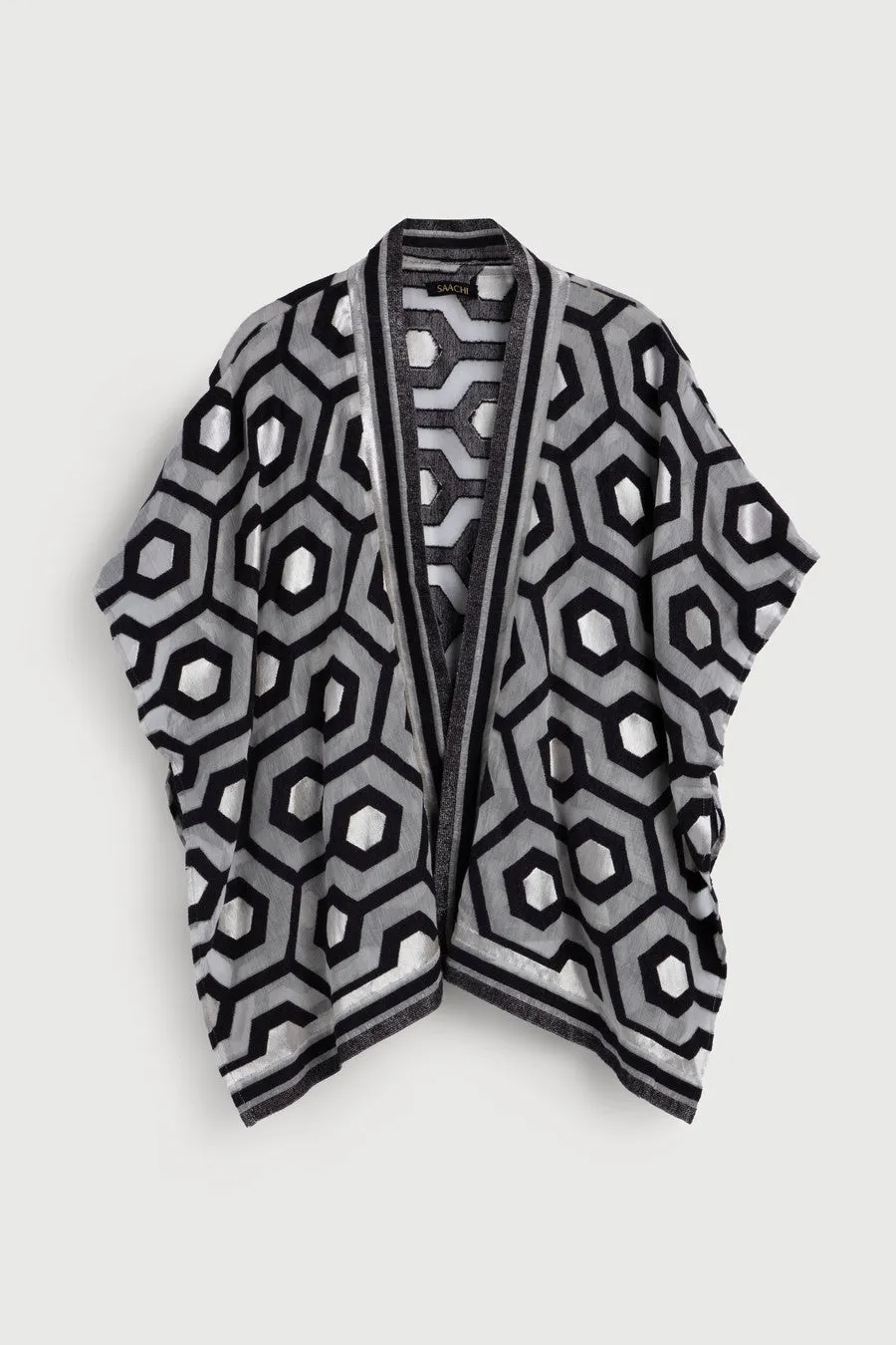 Geometric Cotton Short Open Poncho
