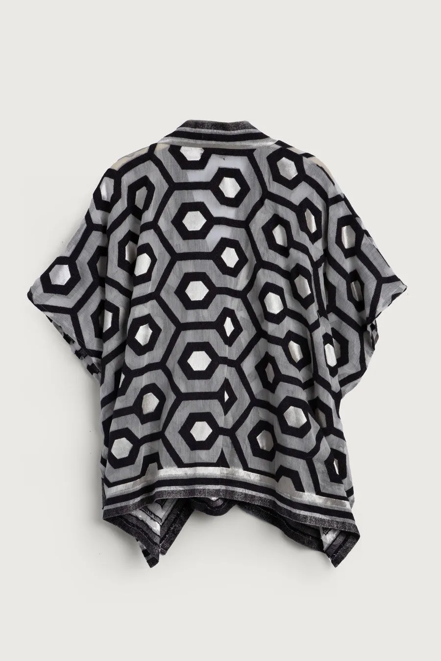 Geometric Cotton Short Open Poncho