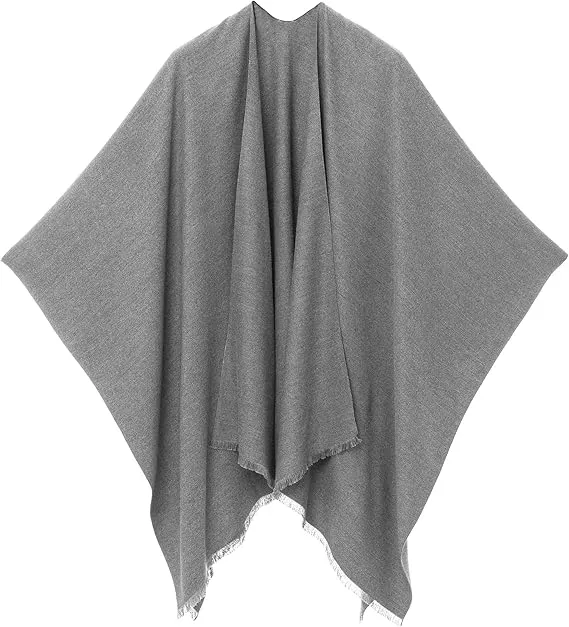 Gray-Blue Luxurious Knit Sweater Poncho Cardigan