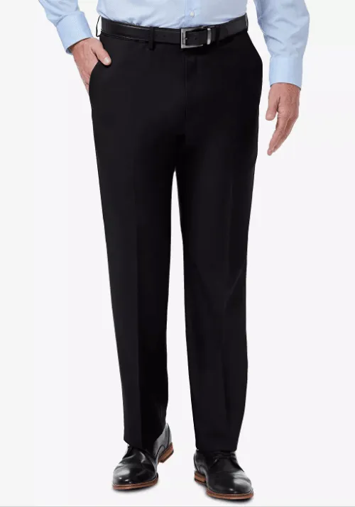 Haggar Mens Classic fit Dress Pants 38 / 32 Black Solid Stretch