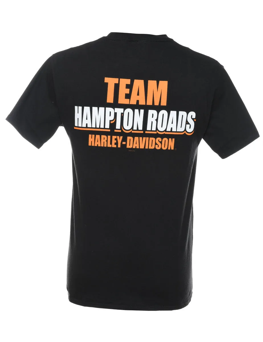 Harley Davidson Black, Orange & White Printed T-shirt - M