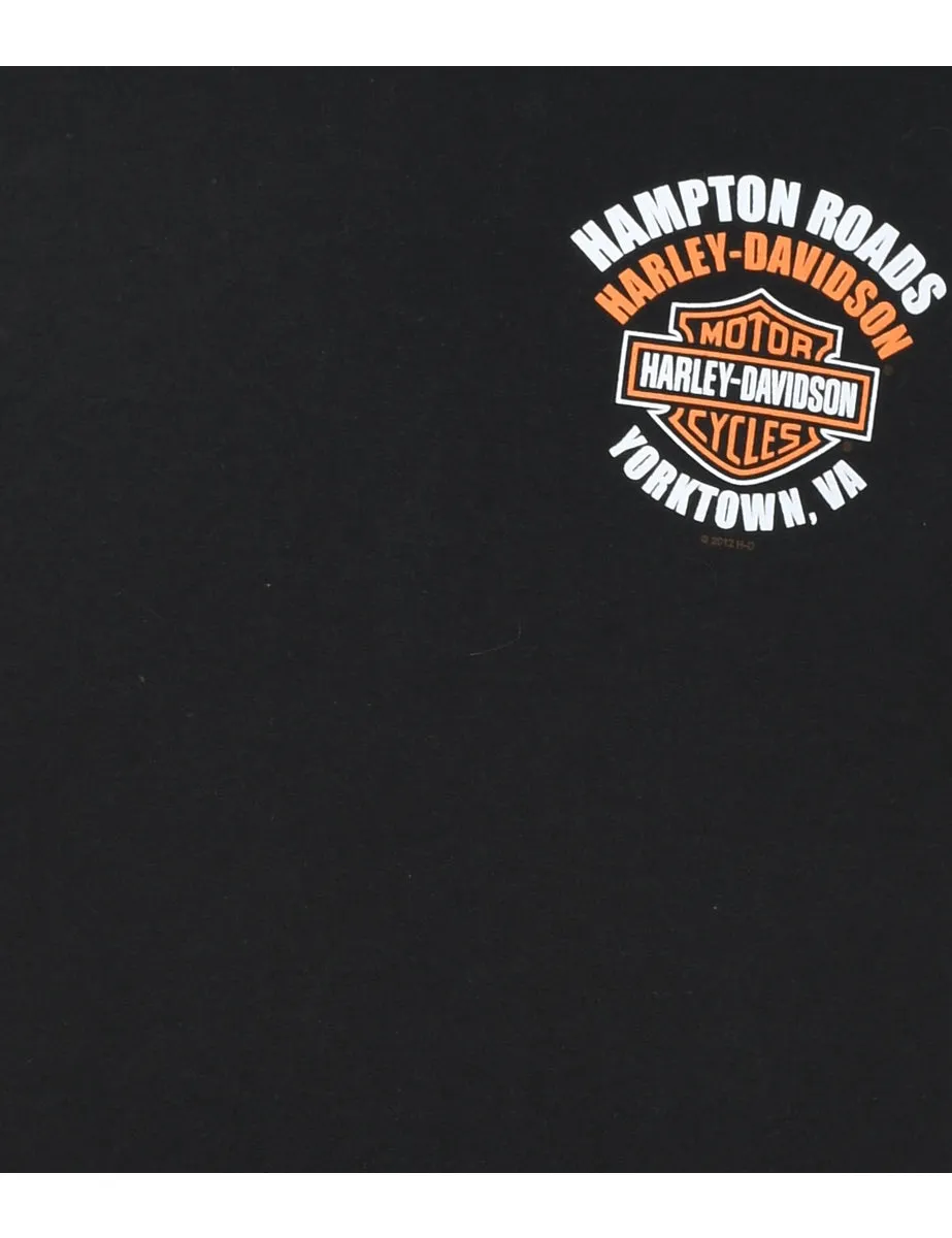 Harley Davidson Black, Orange & White Printed T-shirt - M