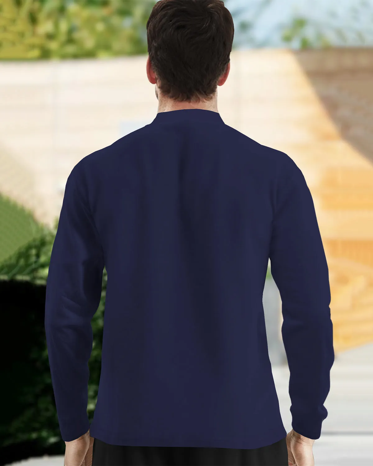 Henley Neck Full Sleeve T-shirt / Navy Blue