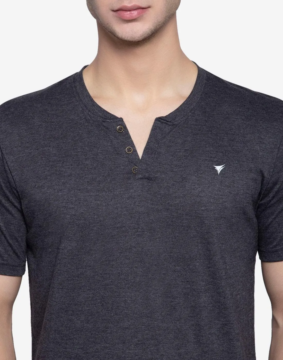 Henley Neck T-Shirt For Men- Black Mix