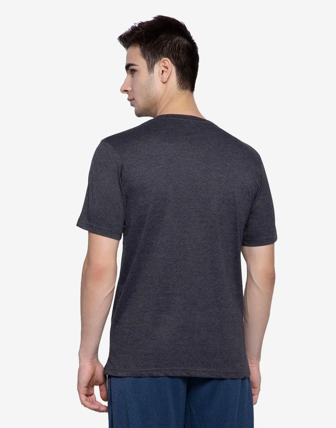 Henley Neck T-Shirt For Men- Black Mix