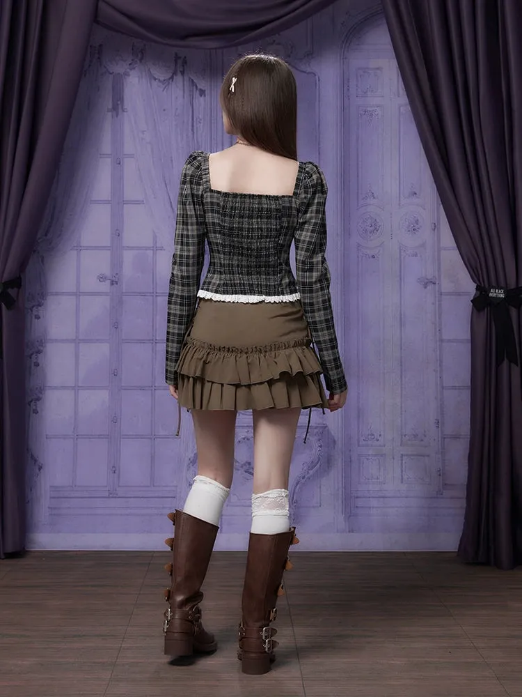 High Waist Lace-Up Ruffle Cake Skirt
