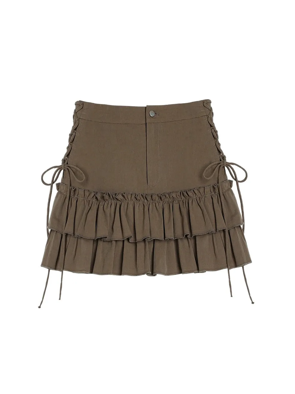 High Waist Lace-Up Ruffle Cake Skirt