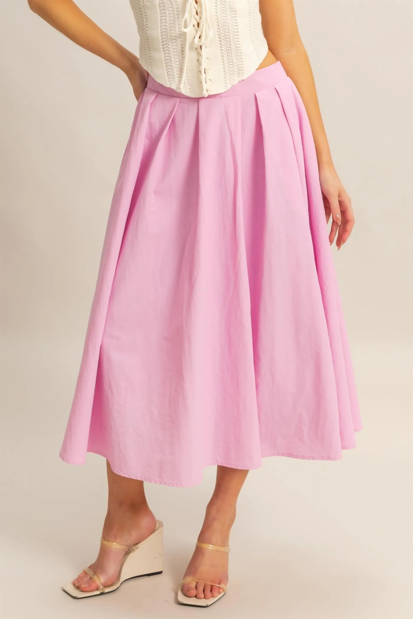 High-Waist Pleated Flowy Maxi Skirt