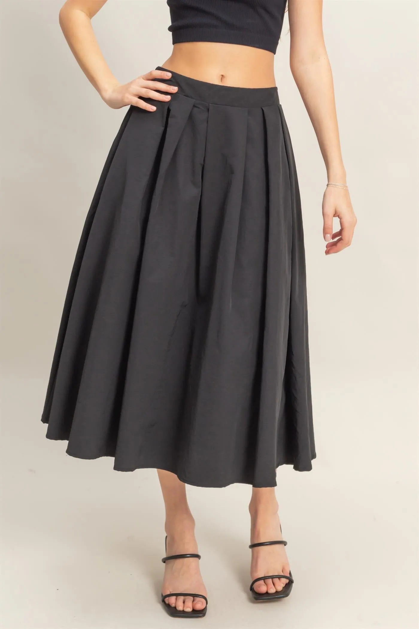 High-Waist Pleated Flowy Maxi Skirt