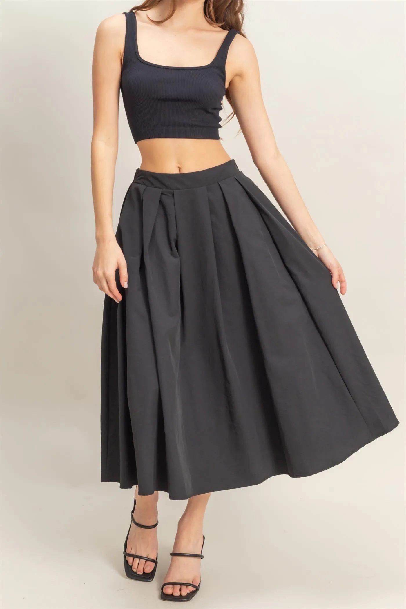 High-Waist Pleated Flowy Maxi Skirt
