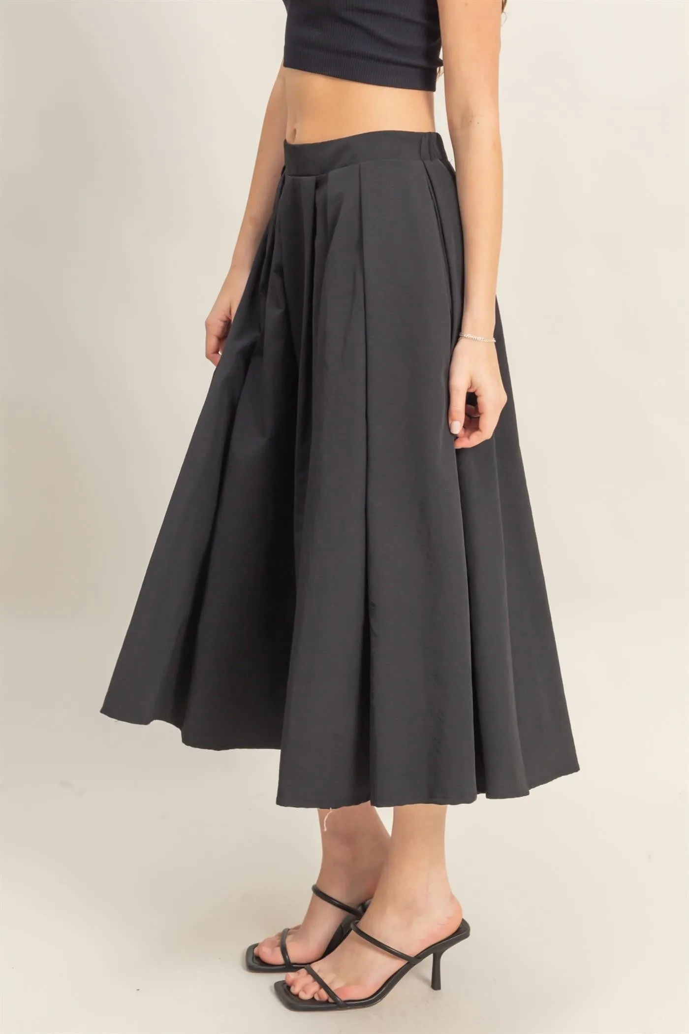 High-Waist Pleated Flowy Maxi Skirt