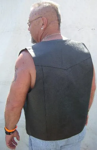 HL11600SPT Men's Motorcycle Leather Vest - The Classic Plain Biker Vest