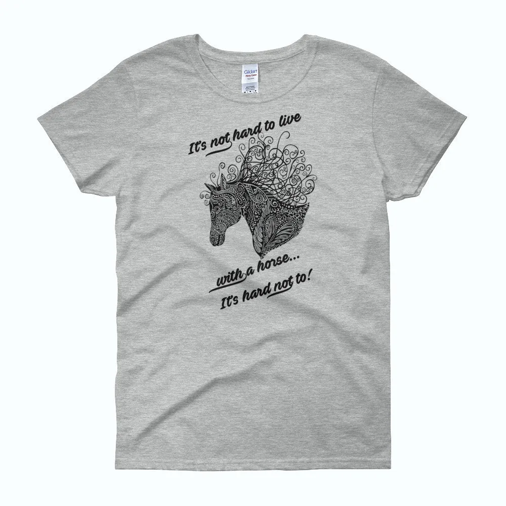 Horse Lover T-Shirt-Zentangle Horse T-Shirt-Short Sleeve Heavy Cotton Blend Ladie's T-Shirt for Horse Lovers