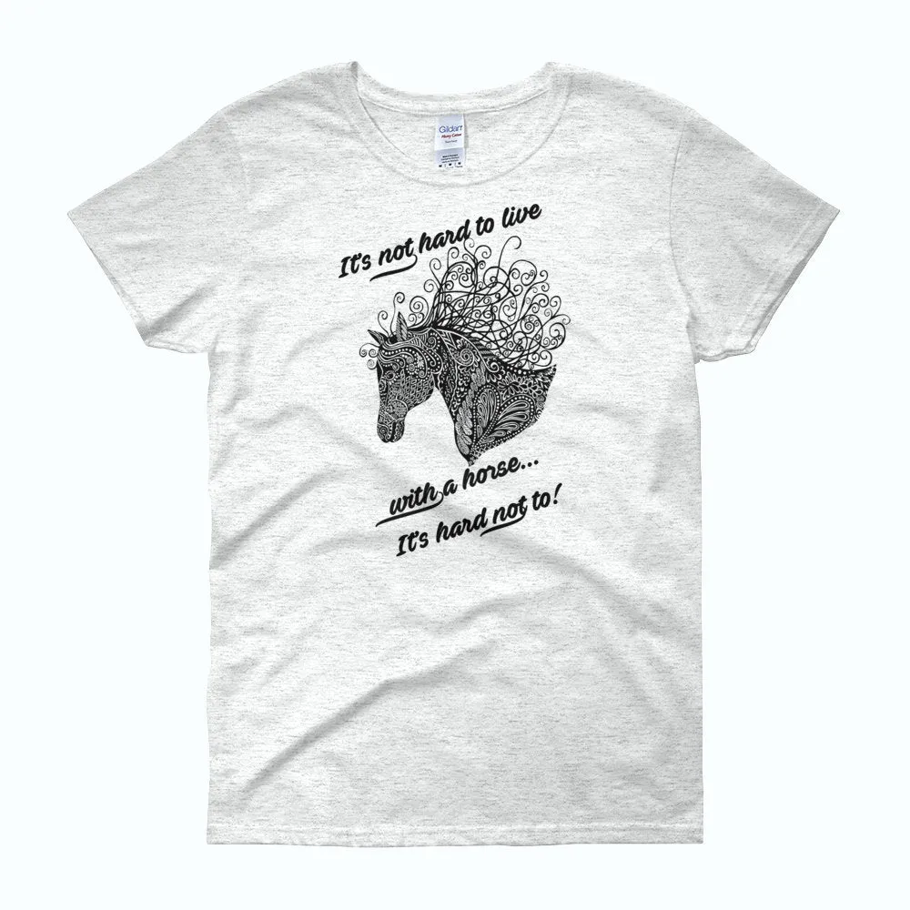 Horse Lover T-Shirt-Zentangle Horse T-Shirt-Short Sleeve Heavy Cotton Blend Ladie's T-Shirt for Horse Lovers