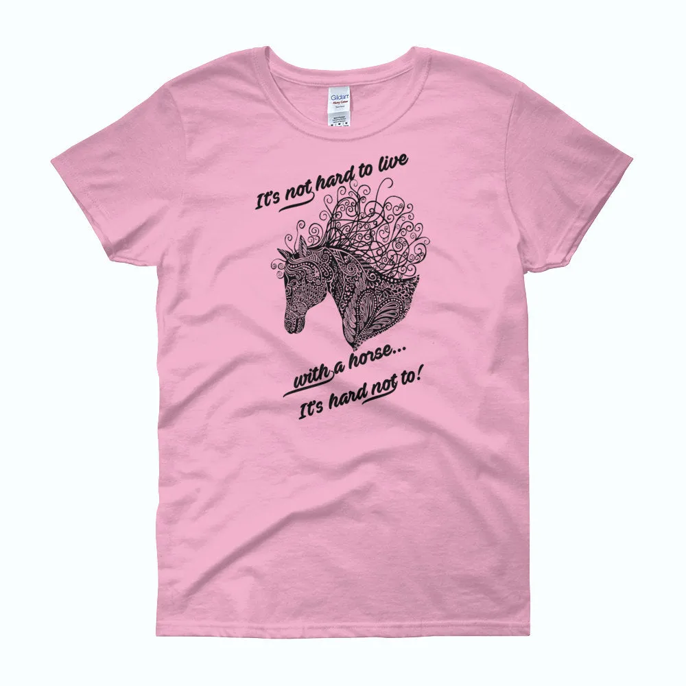 Horse Lover T-Shirt-Zentangle Horse T-Shirt-Short Sleeve Heavy Cotton Blend Ladie's T-Shirt for Horse Lovers