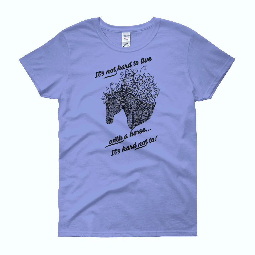 Horse Lover T-Shirt-Zentangle Horse T-Shirt-Short Sleeve Heavy Cotton Blend Ladie's T-Shirt for Horse Lovers