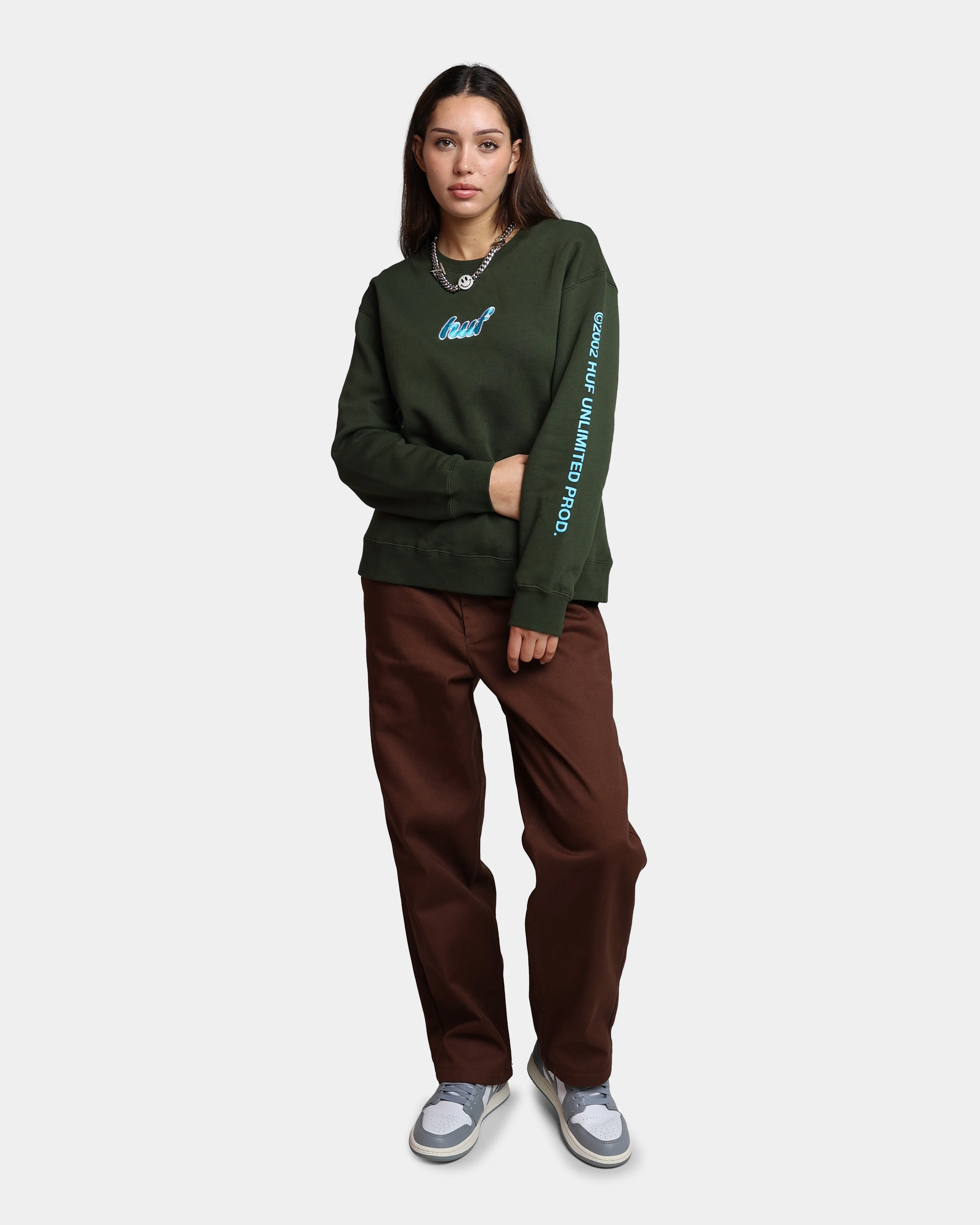 HUF Women's Italicized Crewneck Hunter Green