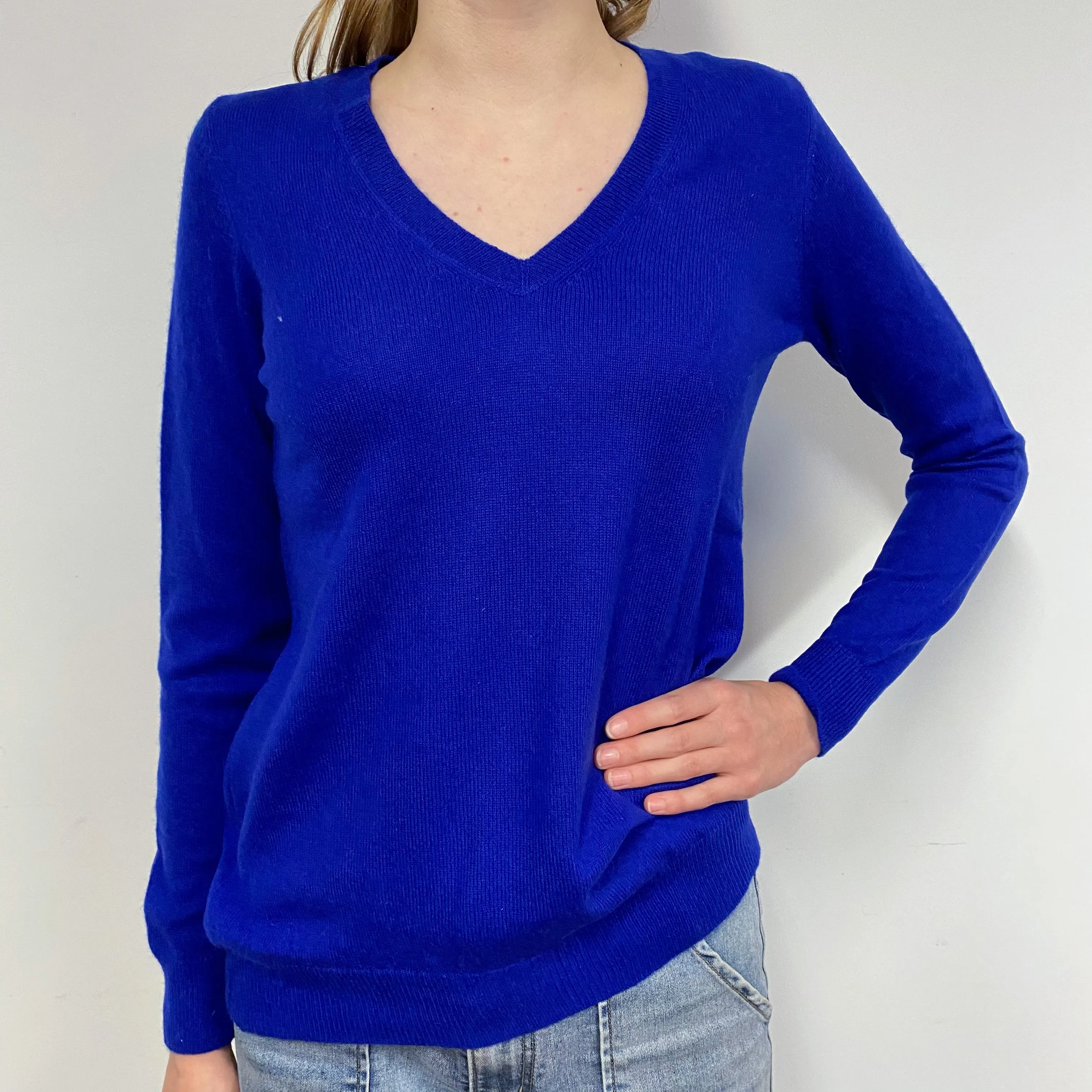Indigo Blue Cashmere V-Neck Jumper