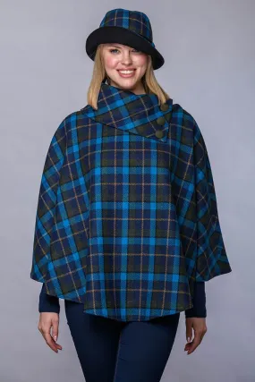 Irish Tweed Poncho - Navy, Blue & Green Plaid