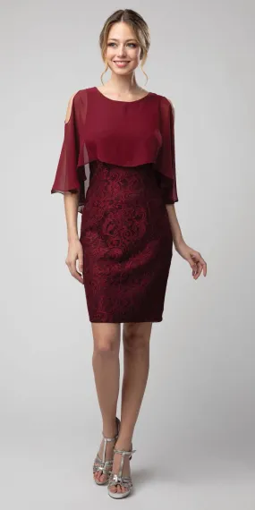 Juno 1007 Lace Short Dress with Cold-Shoulder Poncho