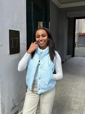 Kate padded vest - blue/white checkered