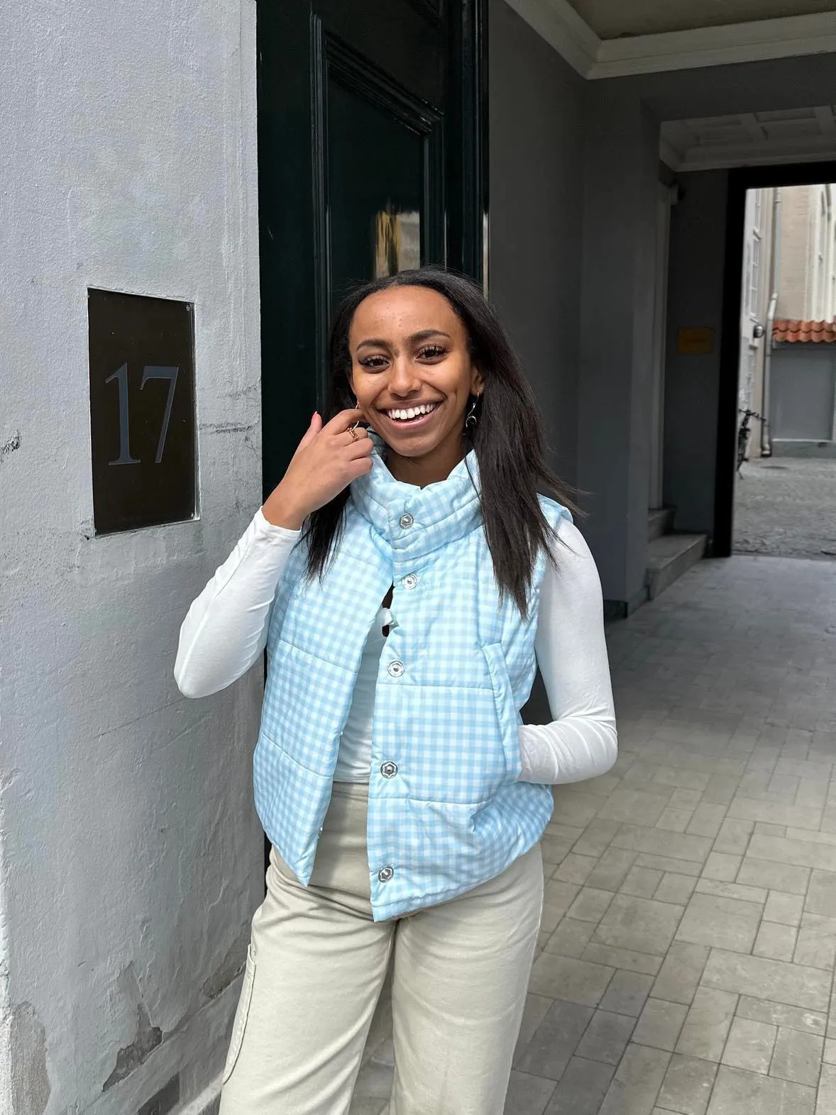 Kate padded vest - blue/white checkered
